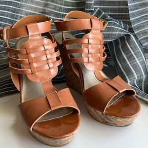 Guess Brown Leather Cross-Strap Wedges